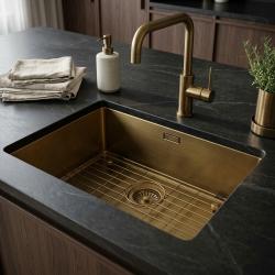 bronze-kitchen-sink-with-grate-and-faucet
